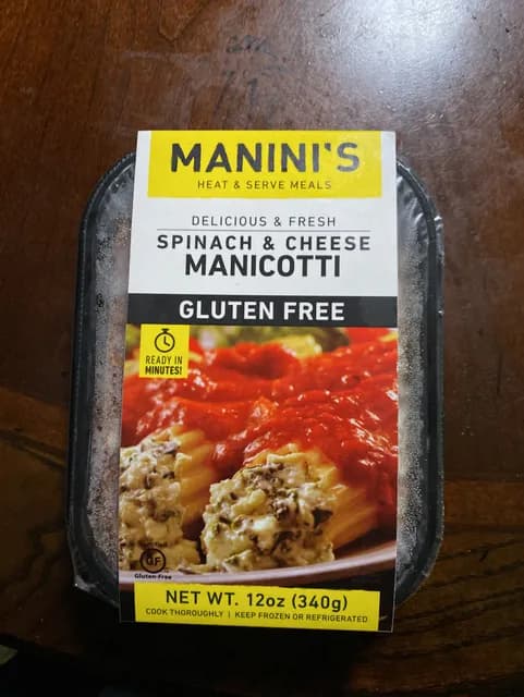 Manini'S Gluten Free Spinach & Cheese Manicotti
