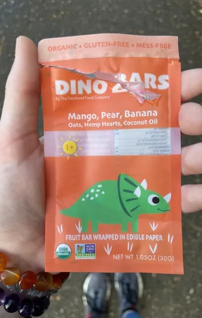 Dino Bars Mango, Pear, Banana, Oats, Hemp Hearts, Coconut Oil Fruit Bar