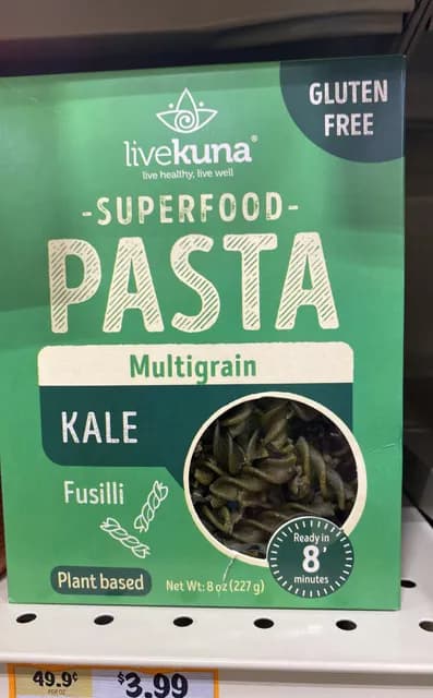 Livekuna Gluten Free Superfood Kale Multigrain Fusilli Pasta