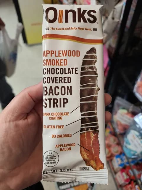 Oinks The Sweet And Salty Meat Treat Applewood Smoked Chocolate Covered Bacon Strip