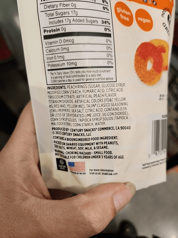 Snak Club Tajin Peach Rings Chili Lime Seasoned Gummies Mild