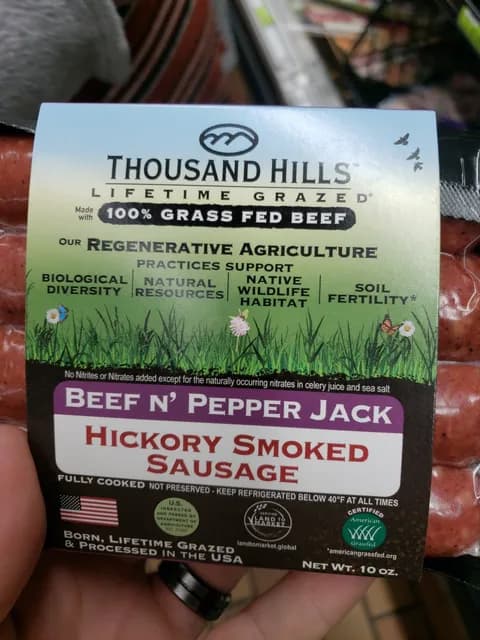 Thousand Hills Lifetime Grazed Beef N' Pepper Jack Hickory Smoked Sausage