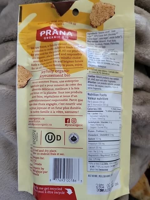 Prana Organic Sumsuma Chocolate Sesame Bites, Gluten-Free