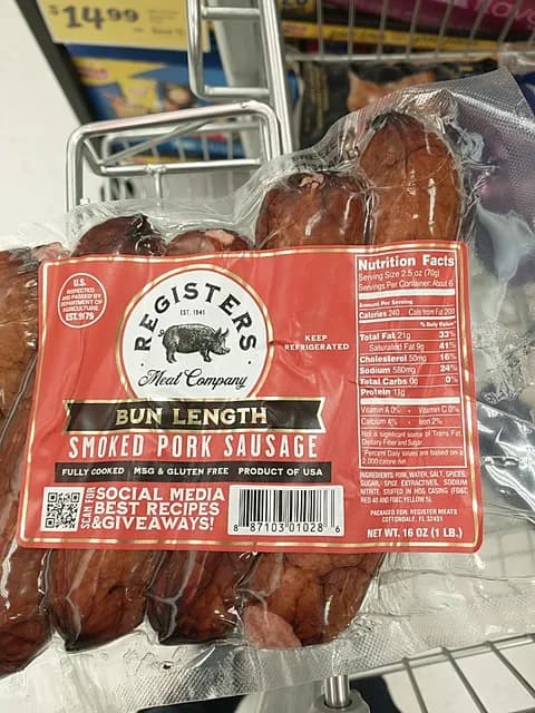 Registers Meat Company Bun Length Smoked Pork Sausage