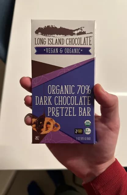 Long Island Chocolate 70% Dark Chocolate Pretzel Bar