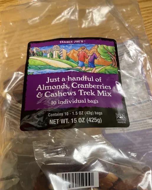 Trader Joe'S Just A Handful Of Almonds, Cranberries & Cashews Trek Mix