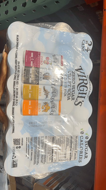 Virgil'S Zero Sugar Craft Soda Variety Pack: Black Cherry, Root Beer, Vanilla Cream And Orange Cream