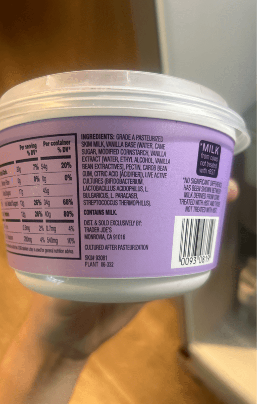 Trader Joe'S Greek Nonfat Yogurt Vanilla Flavored