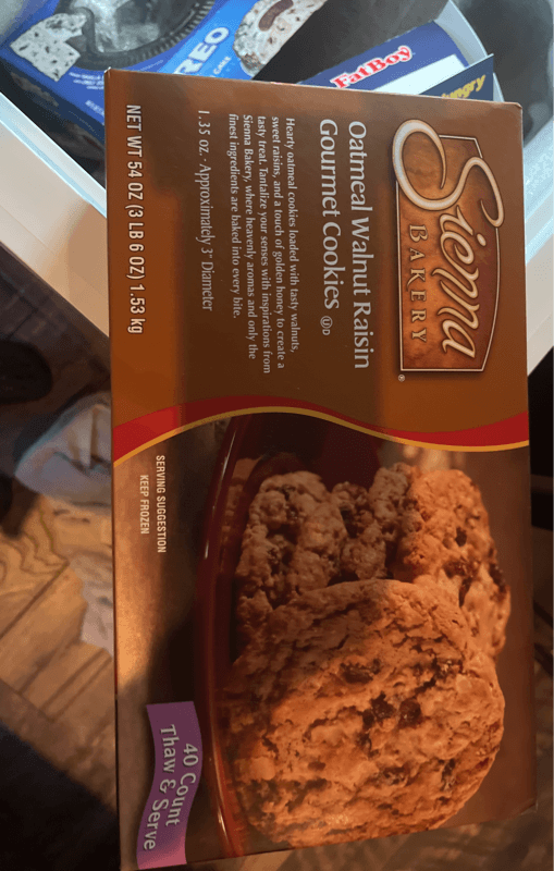 Sienna Bakery Oatmeal Walnut Raisin Gourmet Cookies