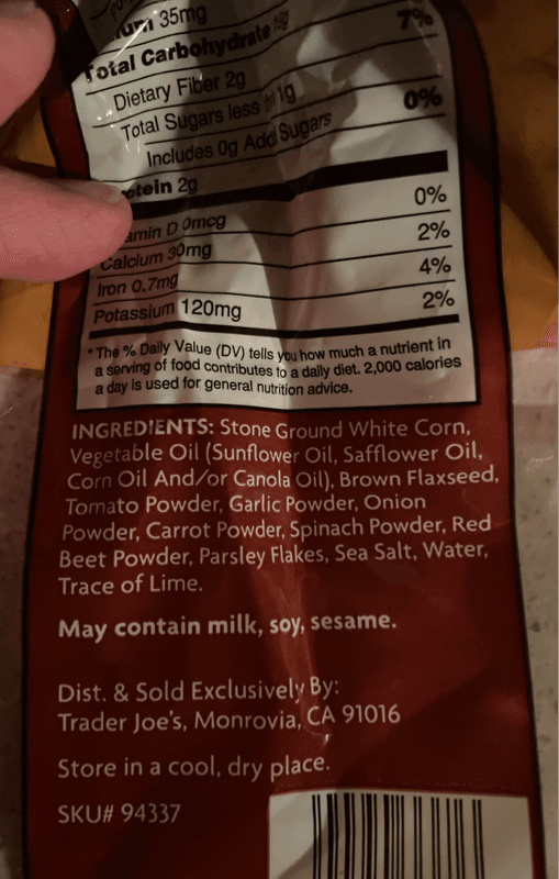 Trader Joe'S Veggie & Flaxseed Corn Tortilla Chips