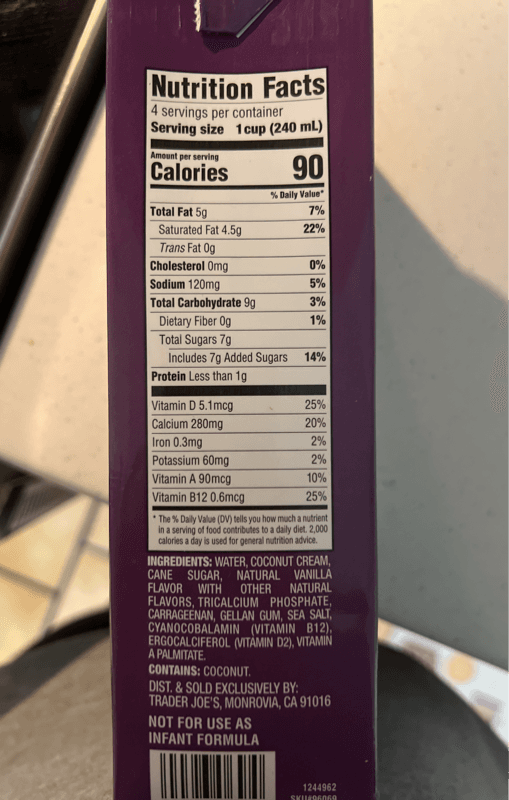 Trader Joe'S Non-Dairy Coconut Beverage Vanilla