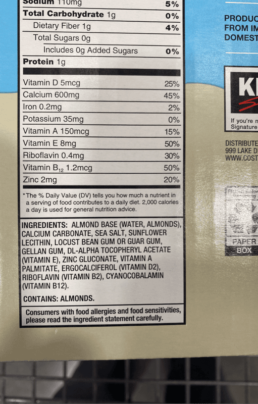 Kirkland Signature Almond Non-Dairy Beverage Original Unsweetened