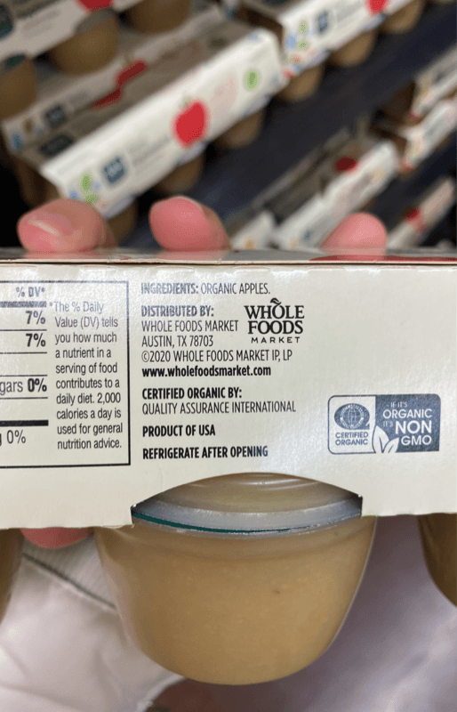 365 Whole Foods Market Organic Unsweetened Applesauce