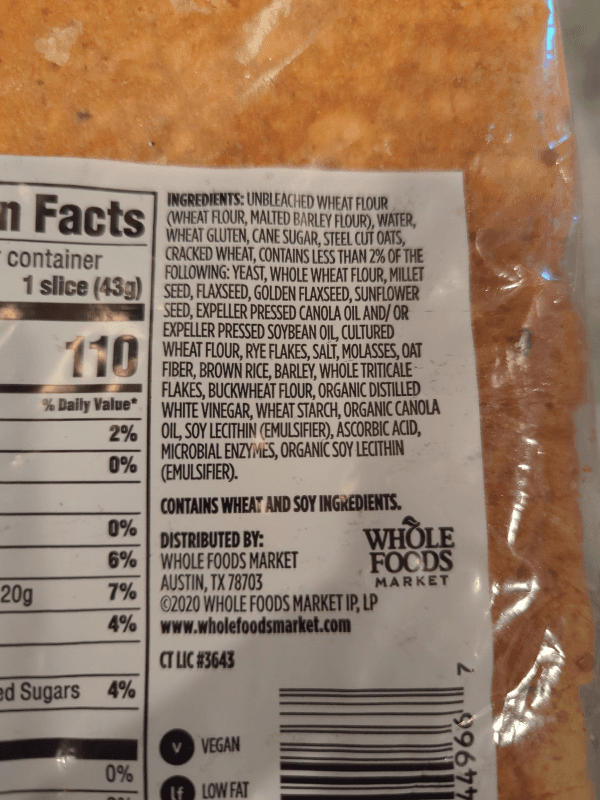 365 Whole Foods Market 8 Grain Sandwich Bread