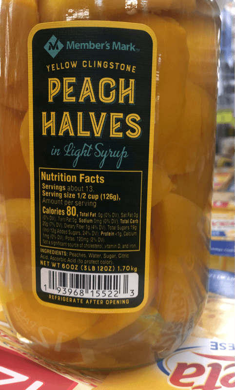 Member'S Mark Yellow Clingstone Peach Halves In Light Syrup