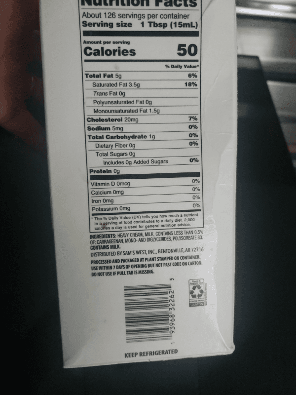 Member'S Mark Ultra-Pasteurized Heavy Whipping Cream