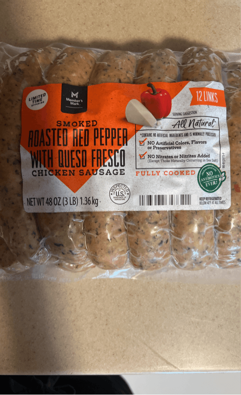 Member'S Mark Smoked Roasted Red Pepper With Queso Fresco Chicken Sausage