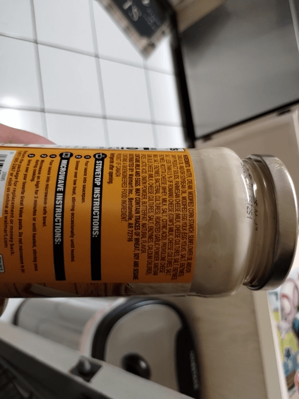 Great Value Four Cheese Alfredo Pasta Sauce
