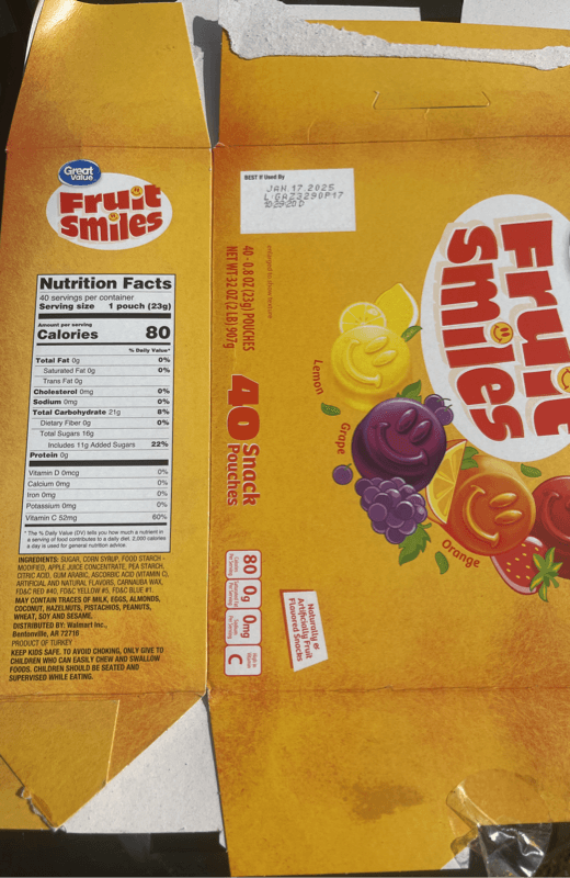 Great Value Fruit Smiles - 40 Snack Pouches
