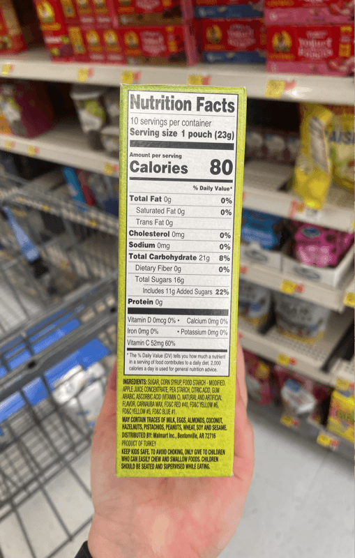 Great Value Tangy Fruit Smiles Tropical Punch Blue Raspberry Sour Apple Watermelon Snack Pouches