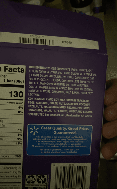 Great Value Chocolate Chip Whole Grain Baked Bars
