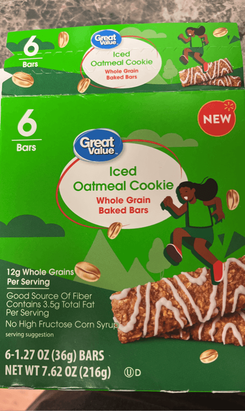 Great Value Iced Oatmeal Cookie Whole Grain Baked Bars