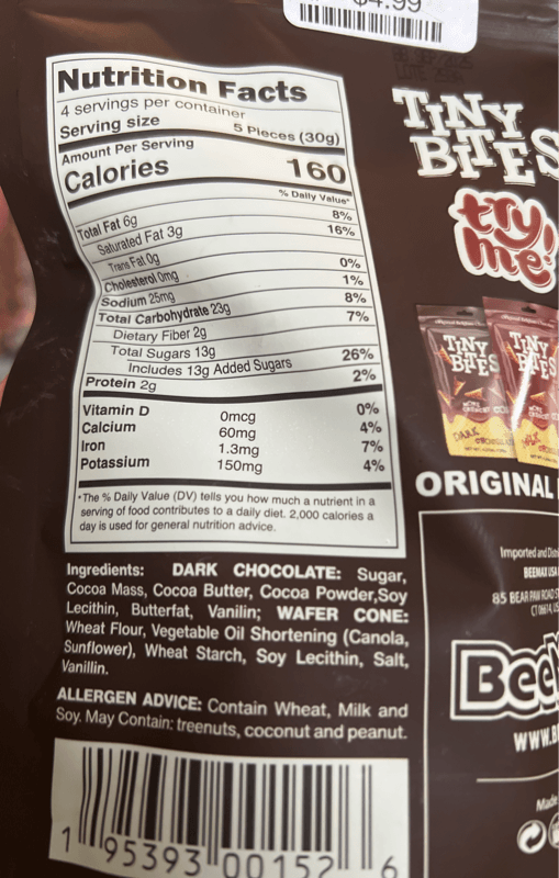 Tiny Bites Dark Chocolate Crunchy Cones
