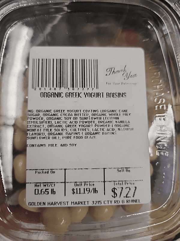 Golden Harvest Market Organic Greek Yogurt Raisins