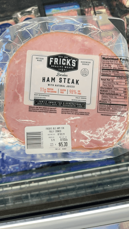 Frick'S Quality Meats Boneless Ham Steak Fully Cooked