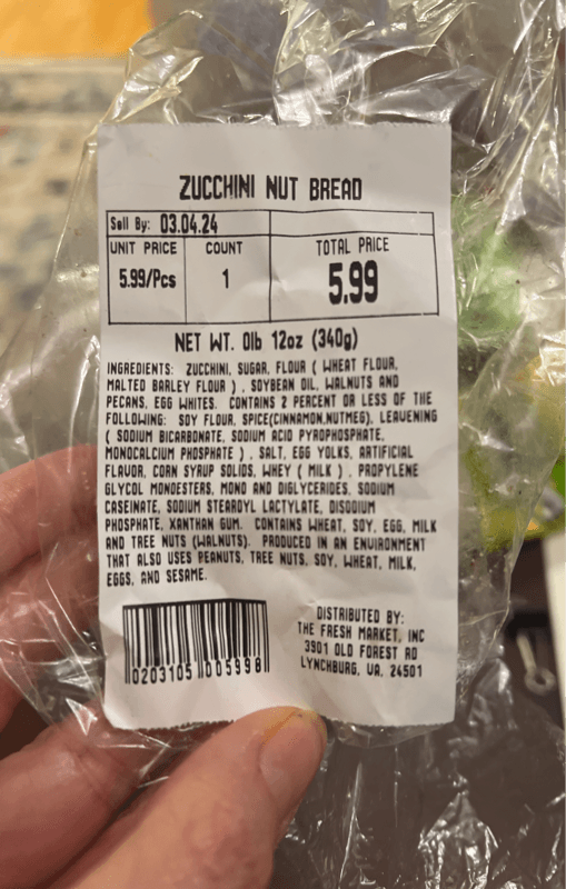 The Fresh Market Zucchini Nut Bread