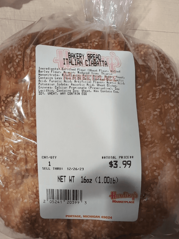 Harding'S Marketplace Bakery Italian Ciabatta