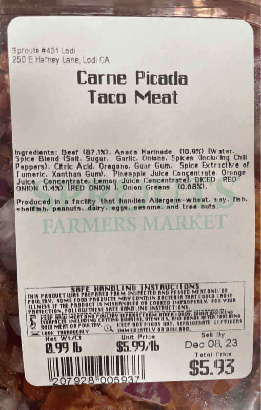 Sprouts Farmers Market Carne Picada Taco Meat