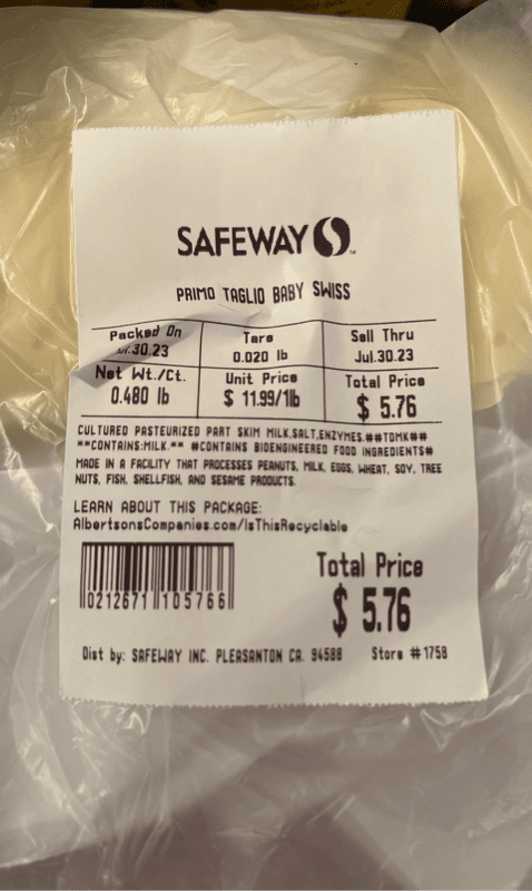 Safeway Primo Taglio Baby Swiss Cheese