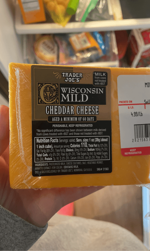 Trader Joe'S Wisconsin Mild Cheddar Cheese