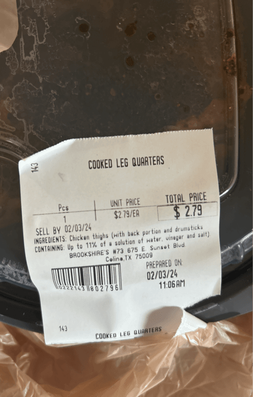 Brookshire'S Cooked Leg Quarters