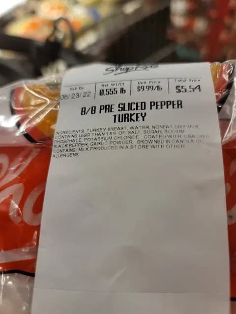 Shoprite Black Bear Pre Sliced Pepper Turkey