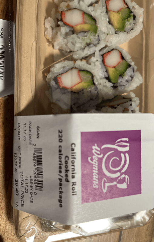 Wegmans California Roll Cooked