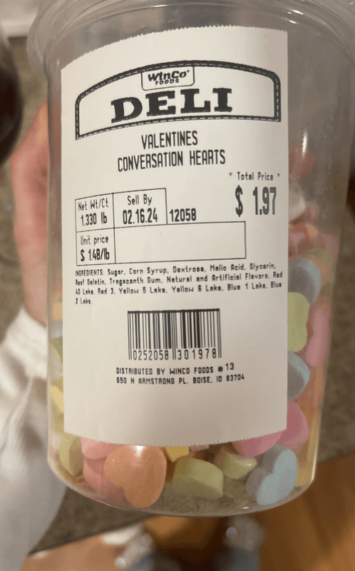 Winco Foods Deli Valentines Conversation Hearts