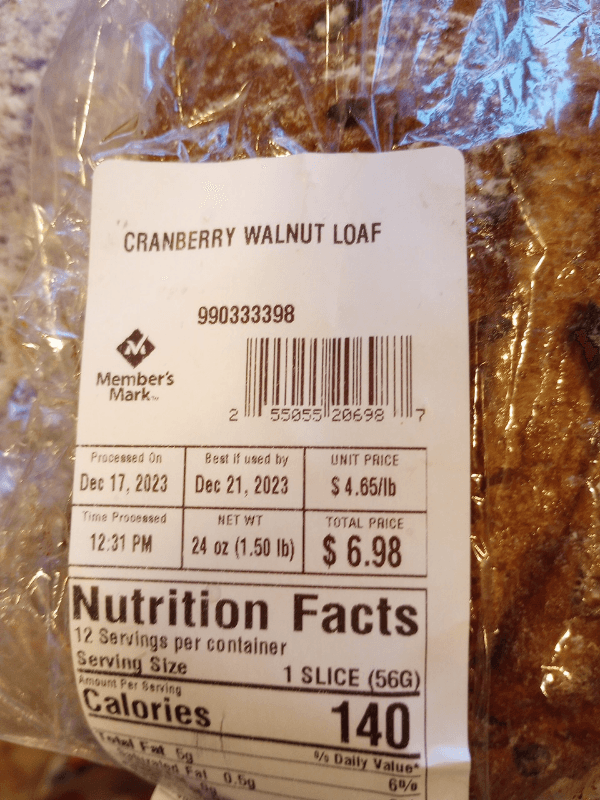 Member'S Mark Cranberry Walnut Loaf