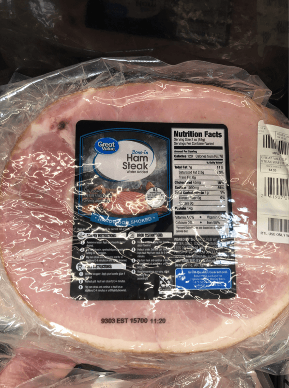 Great Value Bone-In Ham Steak Water Added Hardwood Smoked