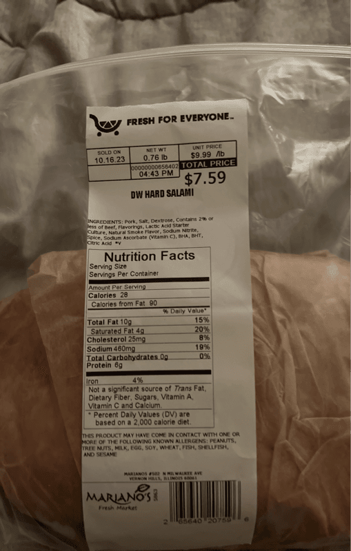 Mariano'S Fresh Market Dw Hard Salami