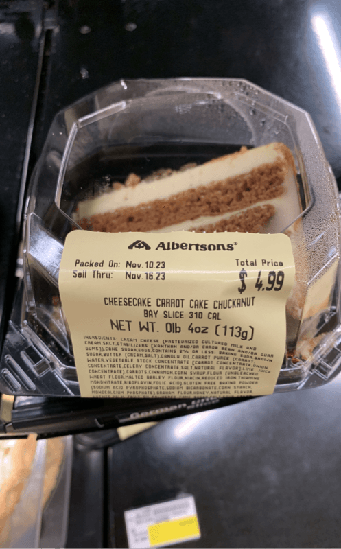Albertsons Cheesecake Carrot Cake Chuckanut Bay Slice