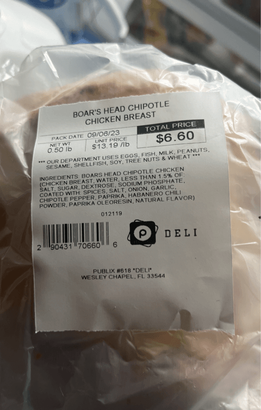 Publix Deli Boar'S Head Chipotle Chicken Breast