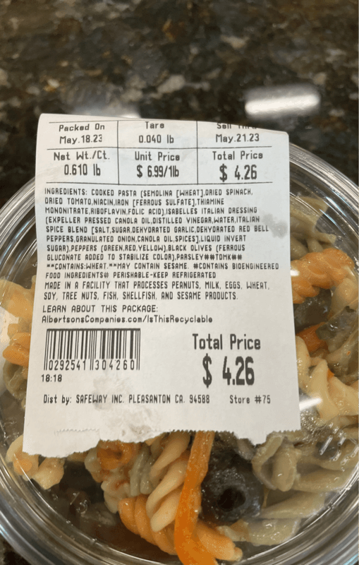 Safeway Rainbow Rotini Salad