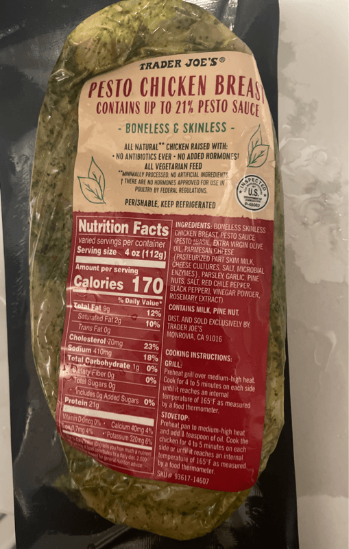 Trader Joe'S Pesto Chicken Breast Boneless & Skinless