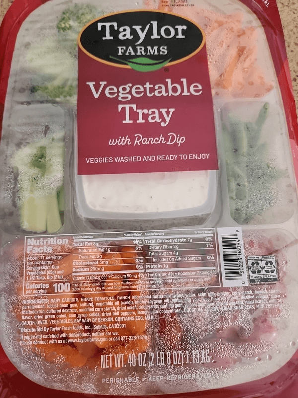Taylor Farms Vegetable Tray With Ranch Dip