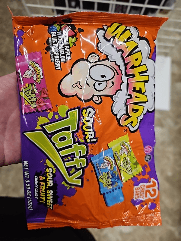 Warheads Sour Taffy Chewy Candy Green Apple, Watermelon And Blue Raspberry