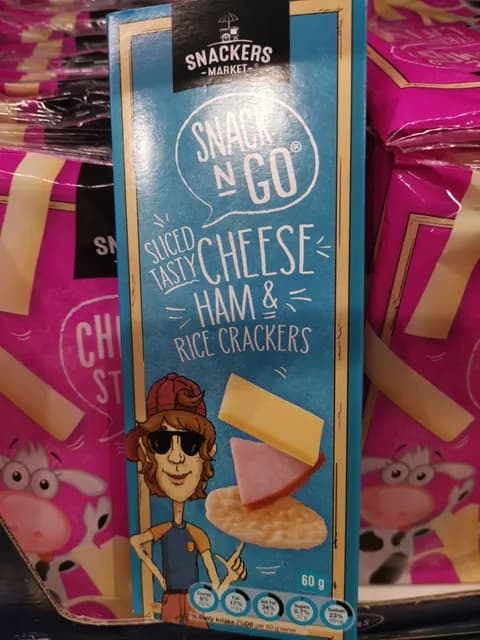Snackers Market Snack N Go Sliced Tasty Cheese Ham & Rice Crackers