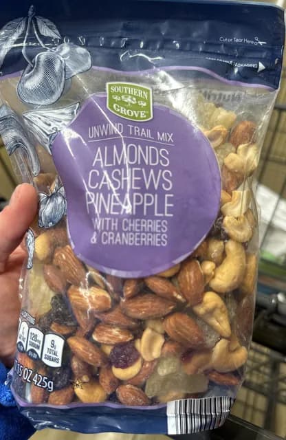 Southern Grove Unwind Trail Mix Almonds Cashews Pineapple With Cherries & Cranberries