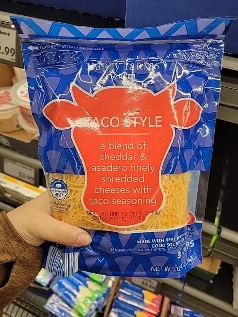 Happy Farms Taco Style A Blend Of Cheddar & Asadero Finely Shredded Chesses With Taco Seasoninghappy Farms Taco Style A Blend Of Cheddar & Asadero Finely Shredded Cheeses With Taco Seasoning